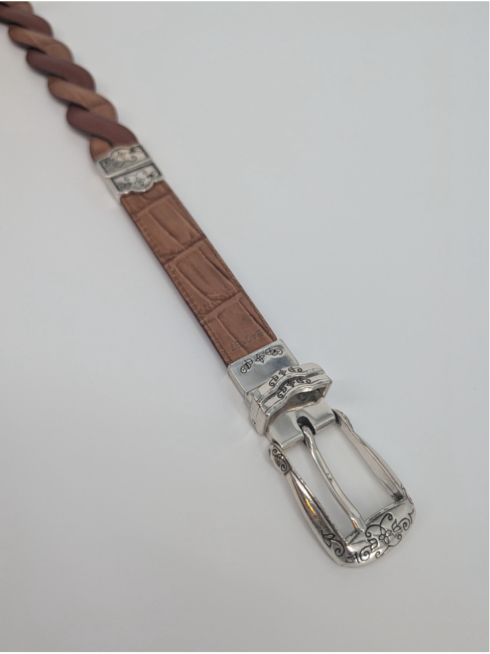 Vintage Brighton B40167 Reversible Red Brown Braided Croc Embossed Leather Belt - Picture 5 of 14